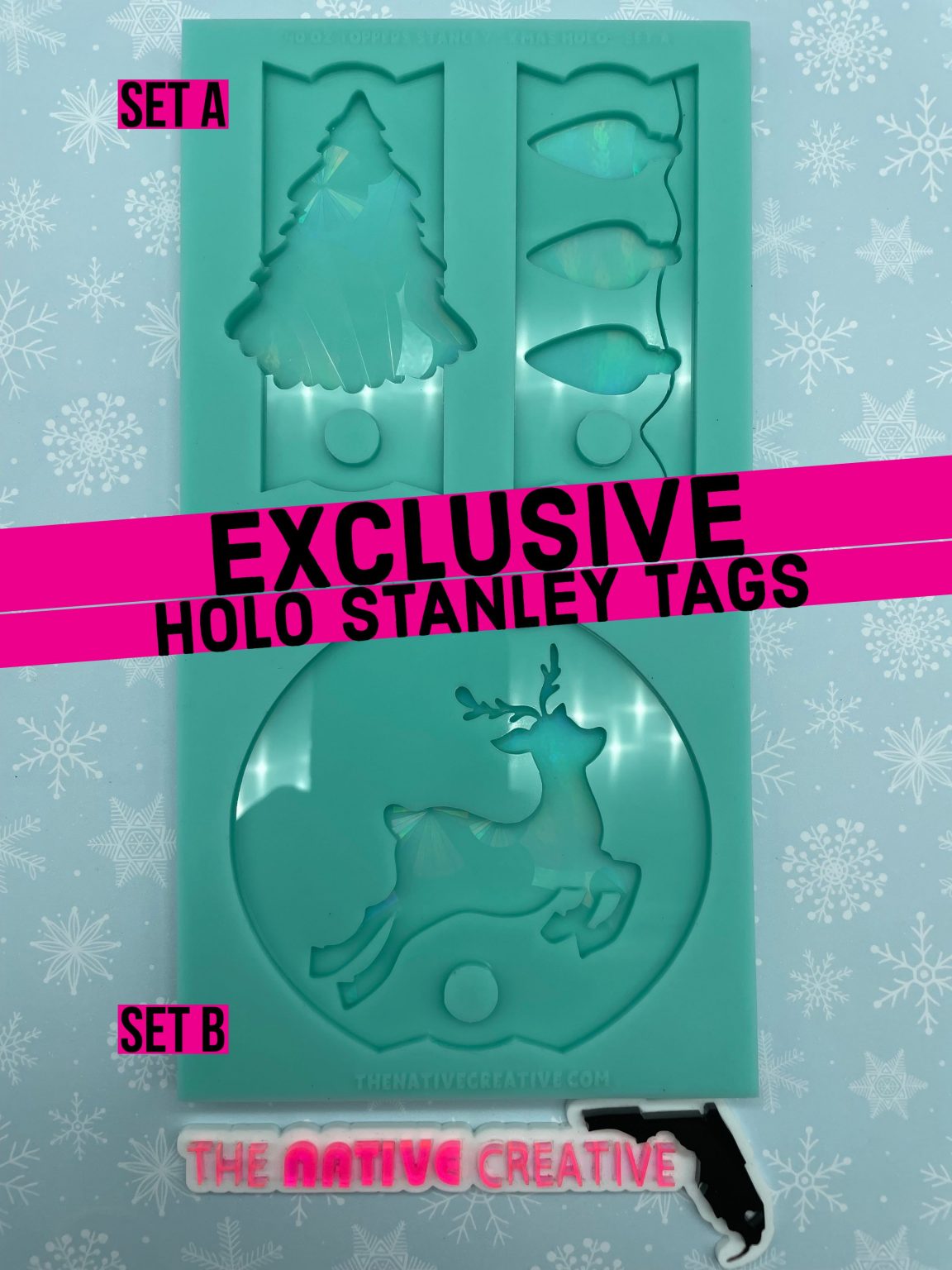 Holographic Christmas Stanley Tag Lid Toppers Silicone Mold for