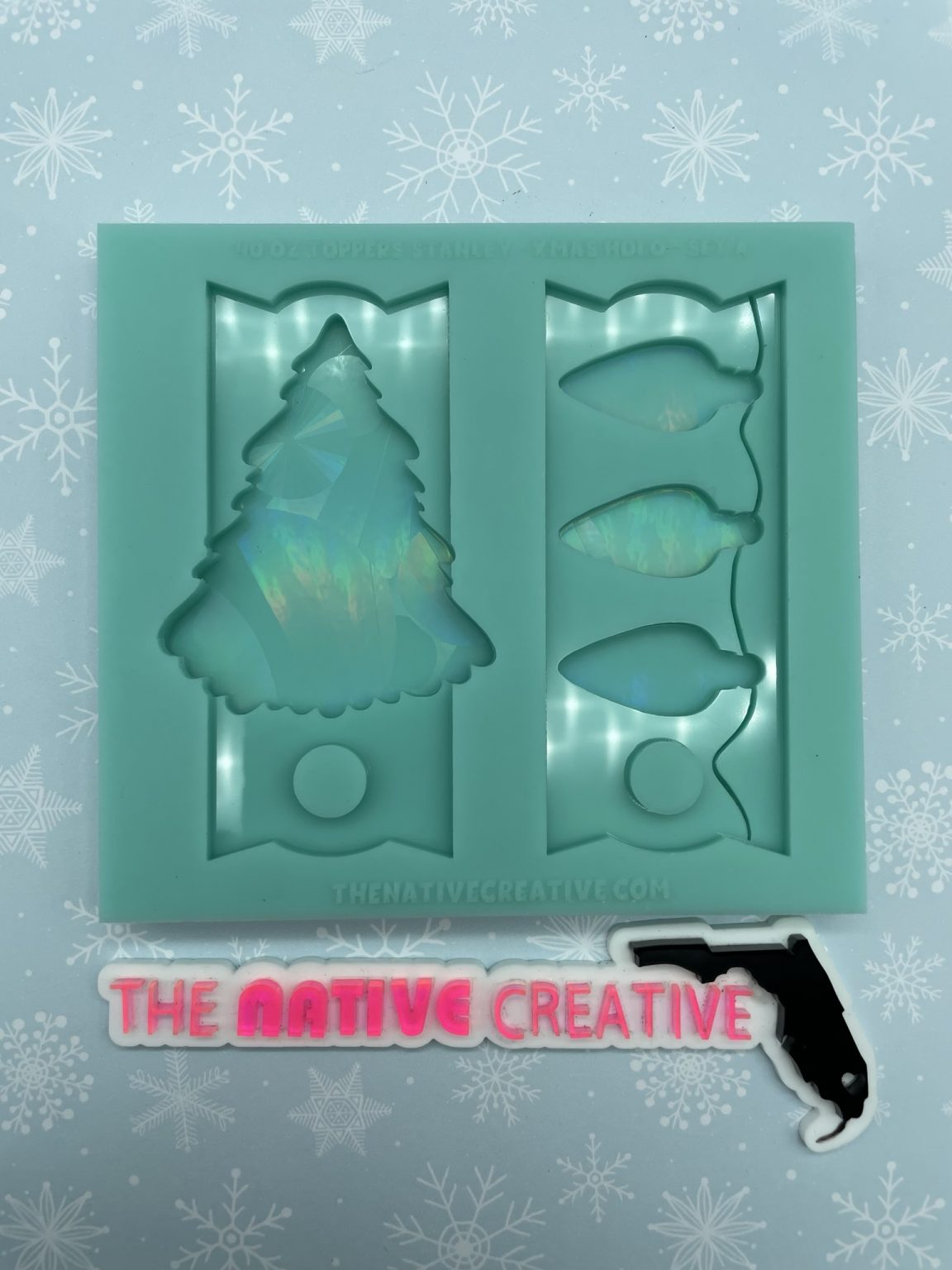Holographic Christmas Stanley Tag Lid Toppers Silicone Mold for